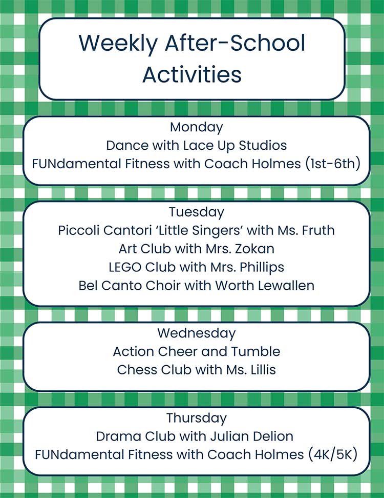 Weekly After School Activities 2025-26